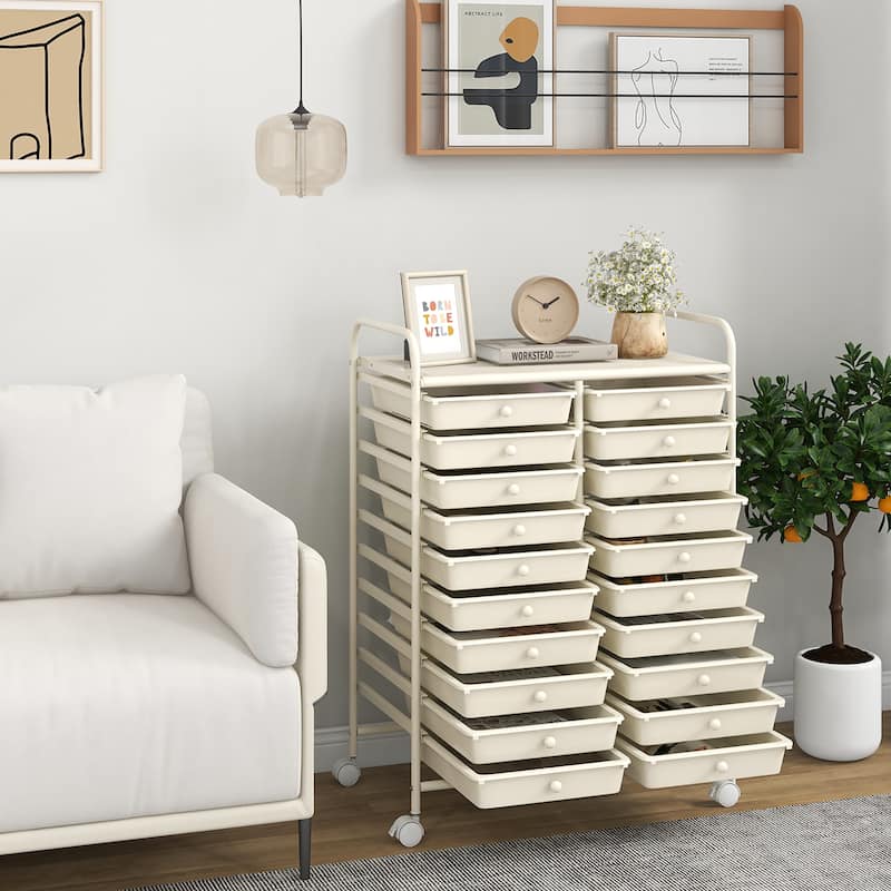 Gymax 20 Drawers Rolling Storage Cart Art Craft Organizer on Wheels