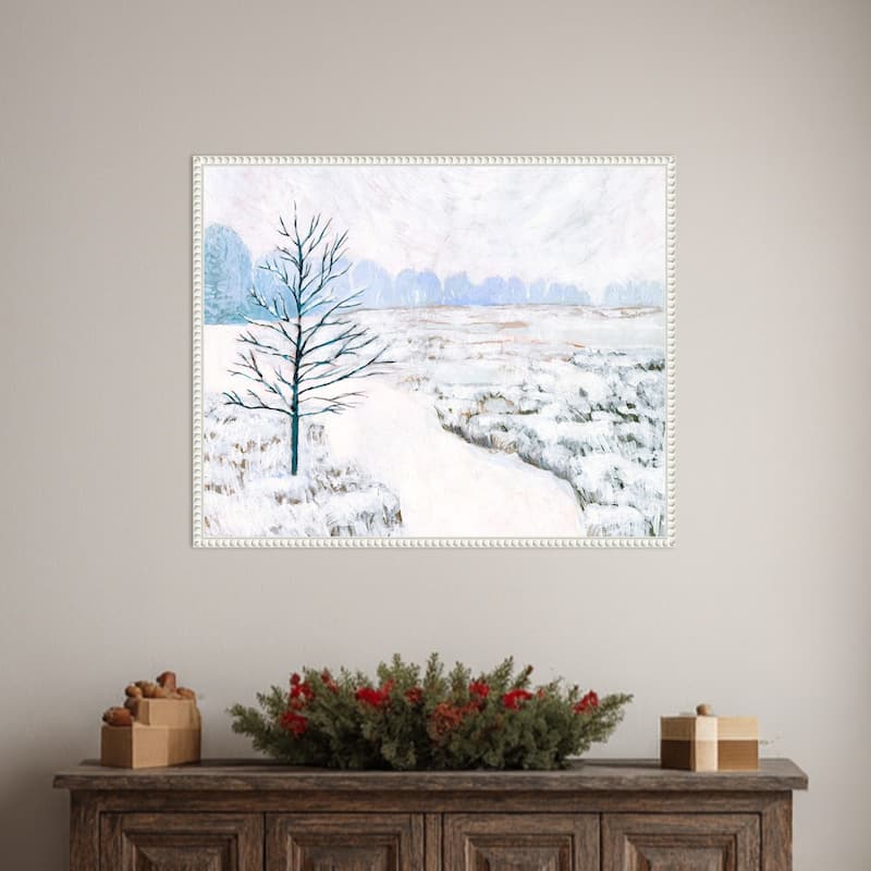 Frozen River Study I by Victoria Borges (28 x 23 in.), Framed Canvas Wall Art Print - Sylvie Beaded White