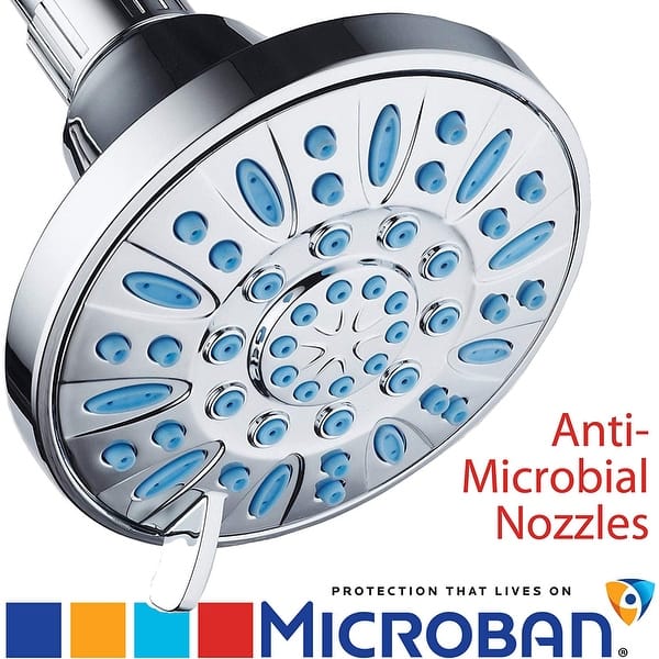 AquaStar 4.3 Inch Antimicrobial Hand Shower – 6 Settings, Chrome, 5ft Hose (Model 5530)