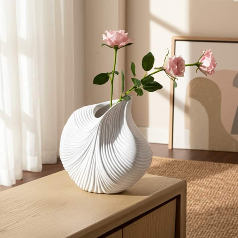 Ceramic Vase Sculptural Curved Design with Textured Detailing