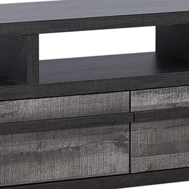 Ruthe TV Stand Media Console with 2 Drawers, Shelves, Black Gray Wood