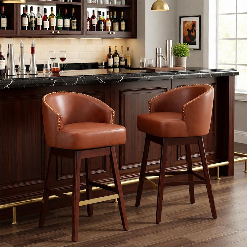 31.9" Bar Height Modern Swivel Bar Stools Upholstered Solid Wood Barstools
