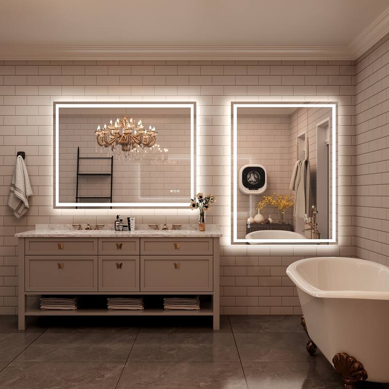 Frameless LED Front Light and Backlit 3 Colors Dimmable Anti-Fog Wall Bathroom Vanity Mirror