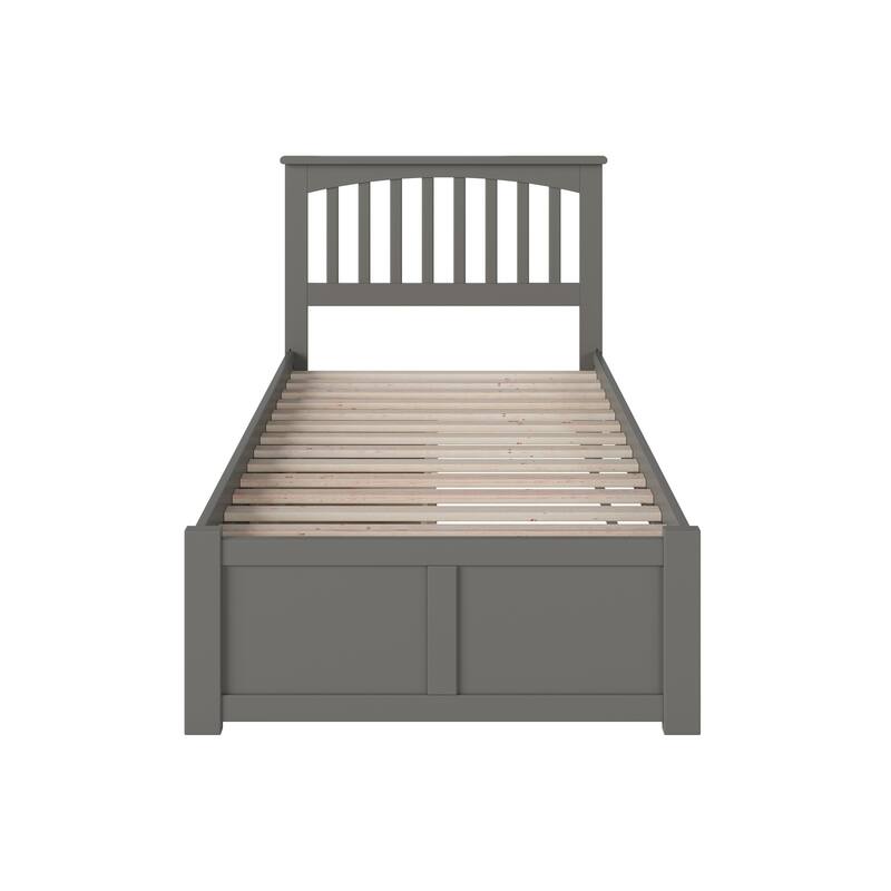 Mission Twin XL Platform Bed with Footboard and 2 Drawers in Grey