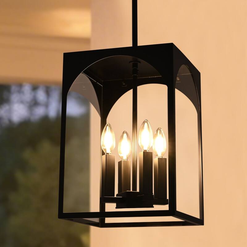 4-LightLarge Outdoor Pendant Light Fixtures, Exterior Hanging Lantern Porch Light Adjustable, Farmhouse Exterior Chandelier