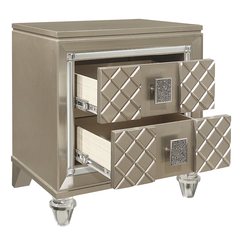 1pc Nightstand of 2 Drawers Acrylic Feet Bedside Table