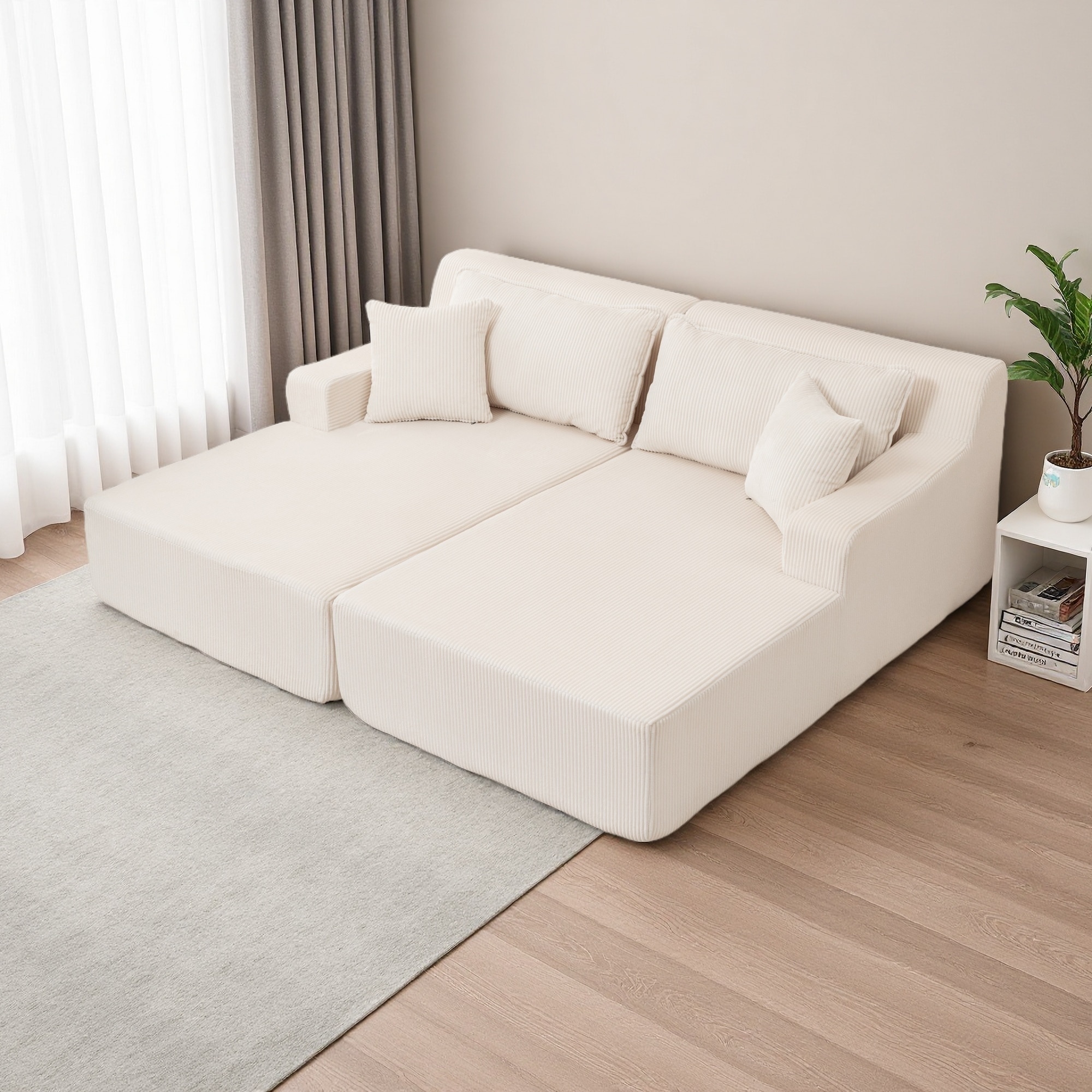 67.3" Corduroy Chaise Lounge Chair Sectional Sofa with Sleeper, No Assembly