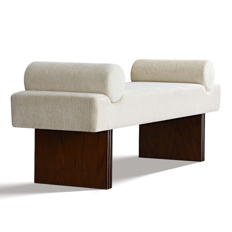 60" Upholstered Bedroom and Entryway Bench with Bolster Pillows