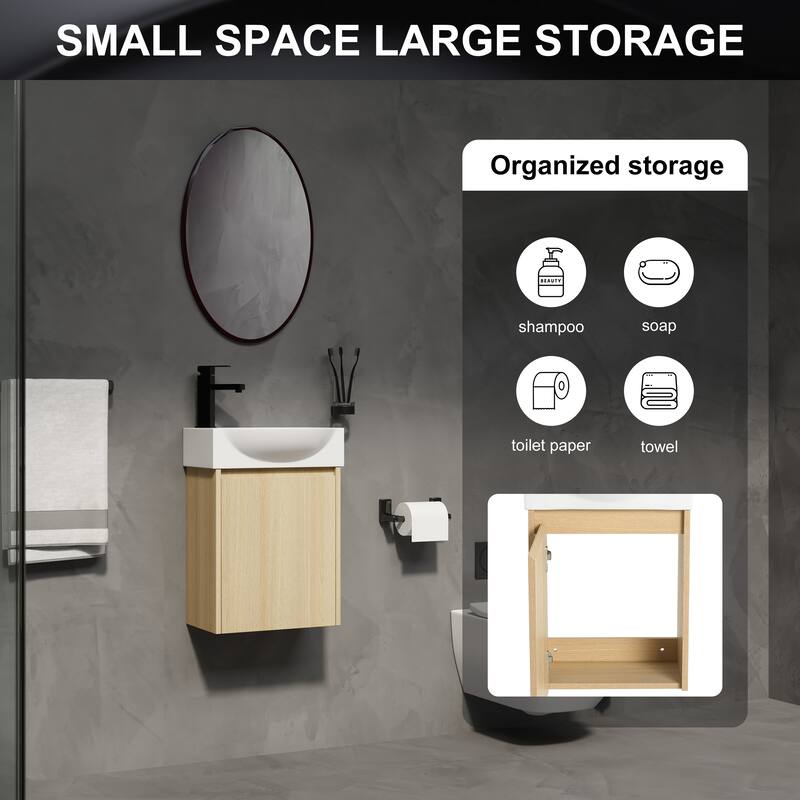 GDFStudio - Levistar Modern Wall-Mounted Bathroom Vanity with Scratch-Resistant Sink & Soft Close Door for Small Space