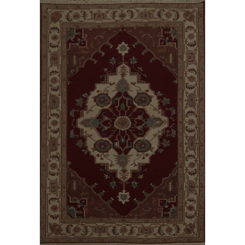 Hand Knotted Oriental 100% Wool Carpet Traditional Medallion Oranges & Rust Sumak Area Rug - 8' 9'' X 5' 11''