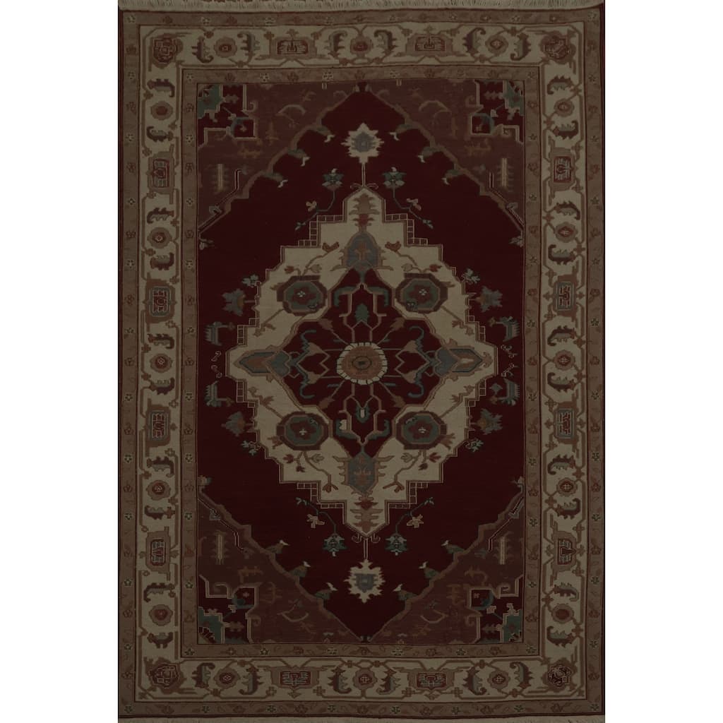 Hand Knotted Oriental 100% Wool Carpet Traditional Medallion Oranges & Rust Sumak Area Rug - 8' 9'' X 5' 11''