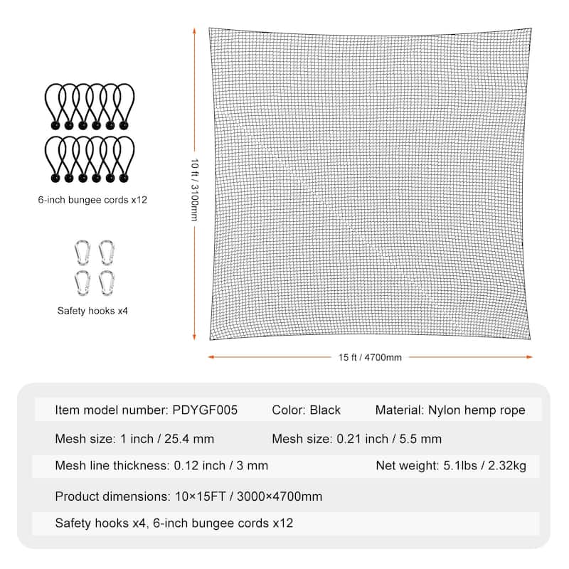 Golf Net Sports Netting Barrier for Backyard Driving Training Swing - Black 10X15 feet single net