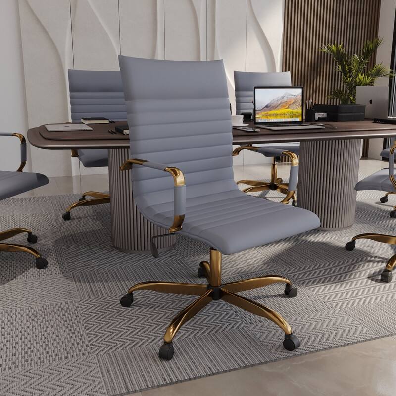 LeisureMod Harris Leatherette Office Chair With Gold Frame - Grey - 23"Dx23"Wx46"H