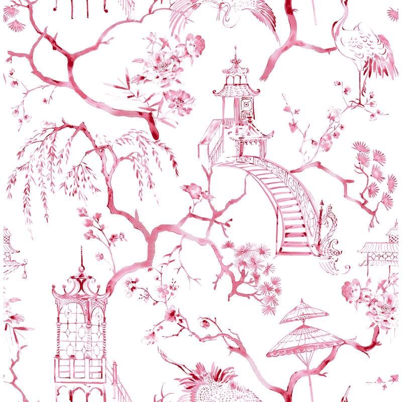 A-Street Prints Serena Raspberry Chinoiserie Wallpaper