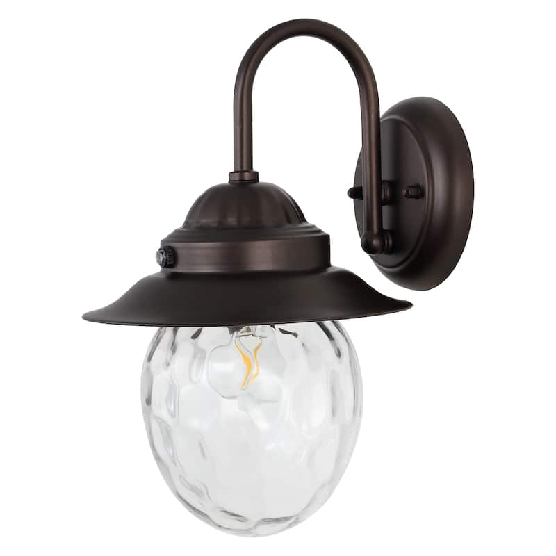 Manteo 8.25" 1-Light Farmhouse Industrial Iron/Glass Outdoor LED Sconce, Oil Rubbed Bronze/Clear by JONATHAN Y