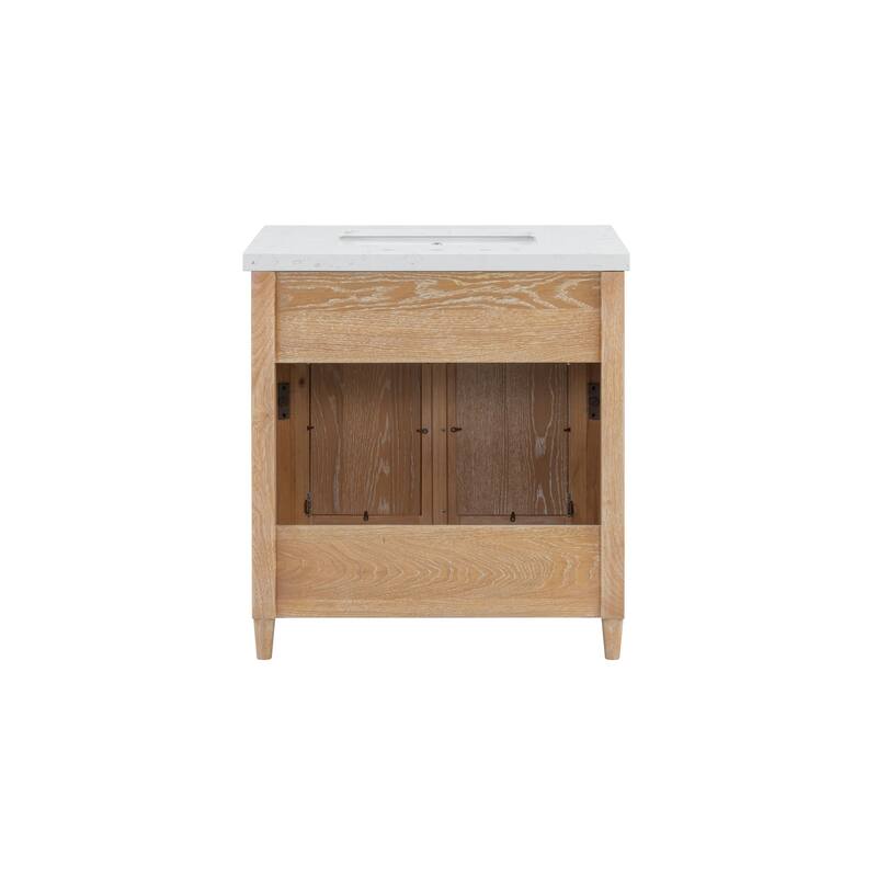 31" Cane Paneled Bathroom Vanity with Engineered Stone Top - 31 L x 22 D x 34 H