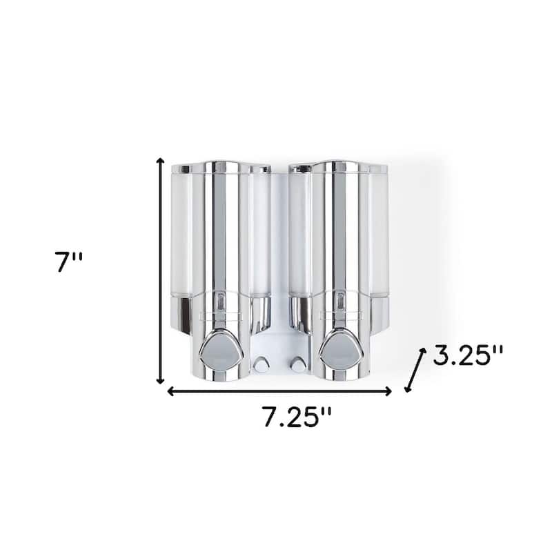 HomeRoots Silver Heavy Duty Plastic Two Chamber Wall Mount Soap Dispenser - 7.25' X '7' X '3.25