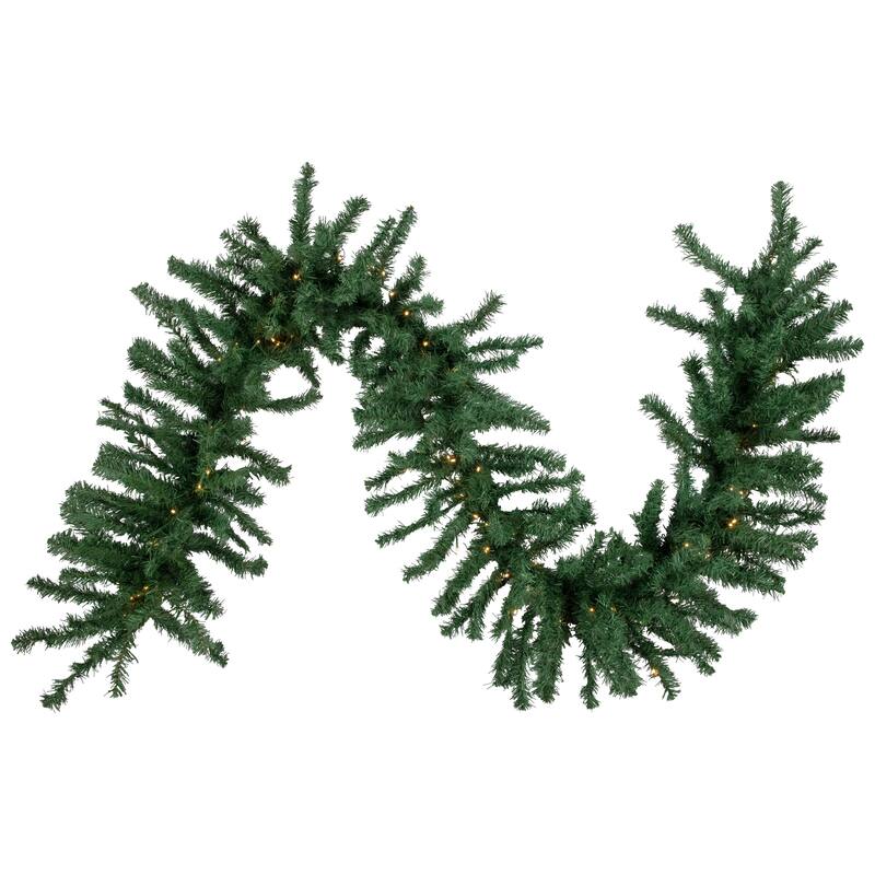 9' x 20" Green Artificial Pine Christmas Garland, Warm White LED