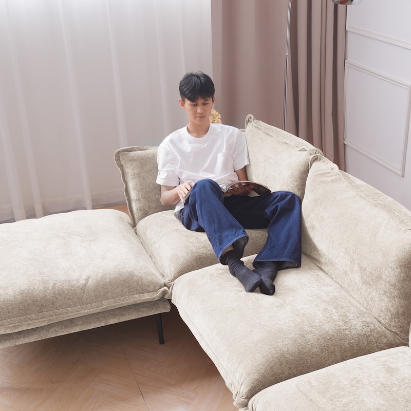 111.02'' Down Filled Sectional Sofa Couch Chenille Fabric Upholstery L-Shaped Sofa with Ottoman