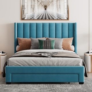 Queen Size Velvet Upholstered Platform Bed Storage Bed With a Big ...