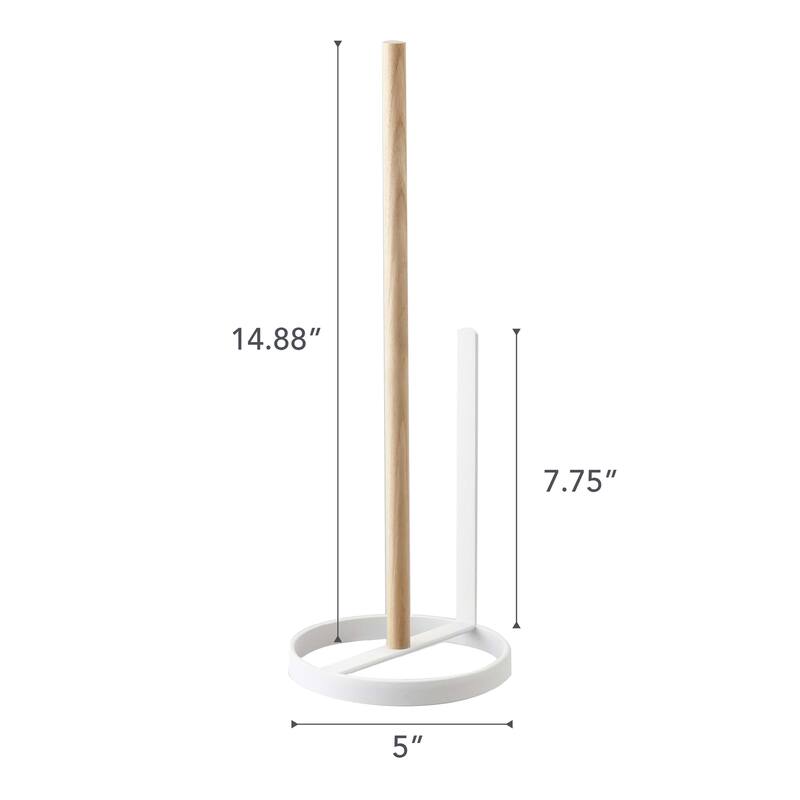 Yamazaki Home Toilet Paper Stocker, Steel and Wood, Holds 3 toilet paper rolls - White - L 5.12 x W 5.12 x H 14.76 inches