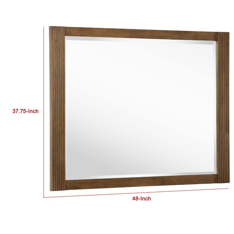 Reon Dresser Mirror, Ash Brown Wood Frame, Vertical Fluting, 38 Inch - Ash Brown