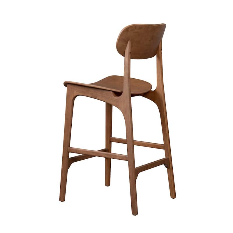 Seln 30 Inch Barstool Chair, Curved Seat, Open Back, Dark Brown Wood
