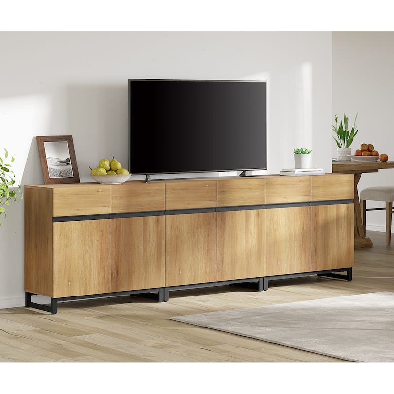 WAMPAT Modern TV Stand with Storage Cabinets for Living Room,Bedroom,Brown