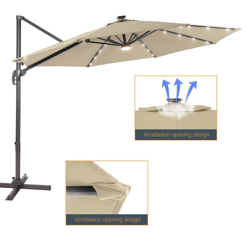 10 Ft LED Offset Cantilever Hanging Patio Umbrella by LIVOOSUN