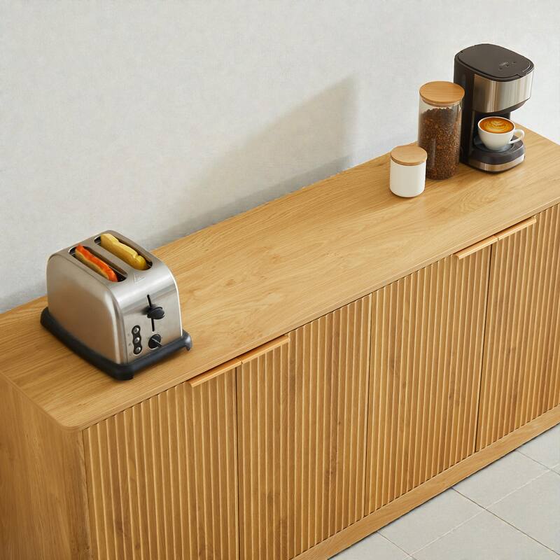 59'' Modern Wavy Sideboard, Natural Curved Storage Cabinet with 4 Doors for Living Room, Dining Room, Kitchen or Bedroom