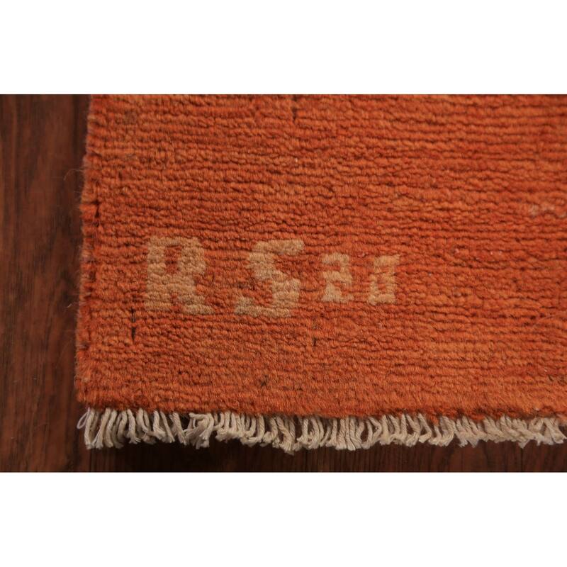 Orange Modern Gabbeh Oriental Foyer Rug Hand-Knotted Wool Carpet - 2'11" x 4'10"