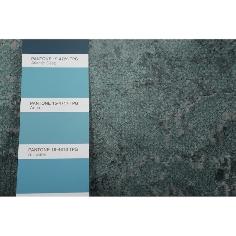 Machine Made Oriental Polyester Carpet Geometric Navy Blue & Blues Distressed Area Rug - 7' 5'' X 5' 2''