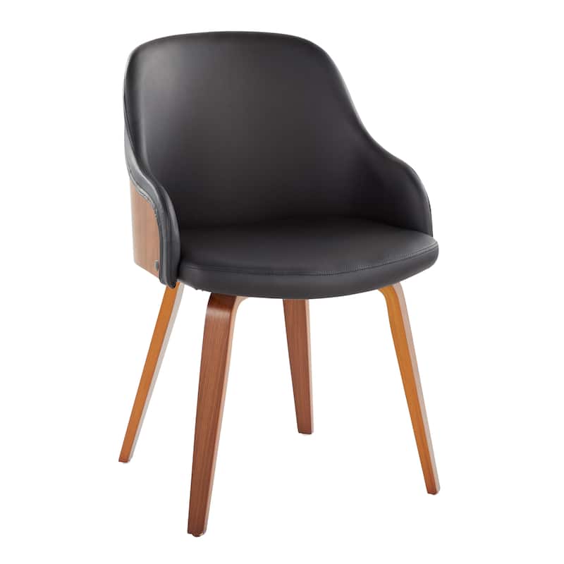Carson Carrington Duvnas Upholstered Dining/Accent Chair with Bent Wood Legs (Set of 2) - Black Faux Leather/Walnut Wood