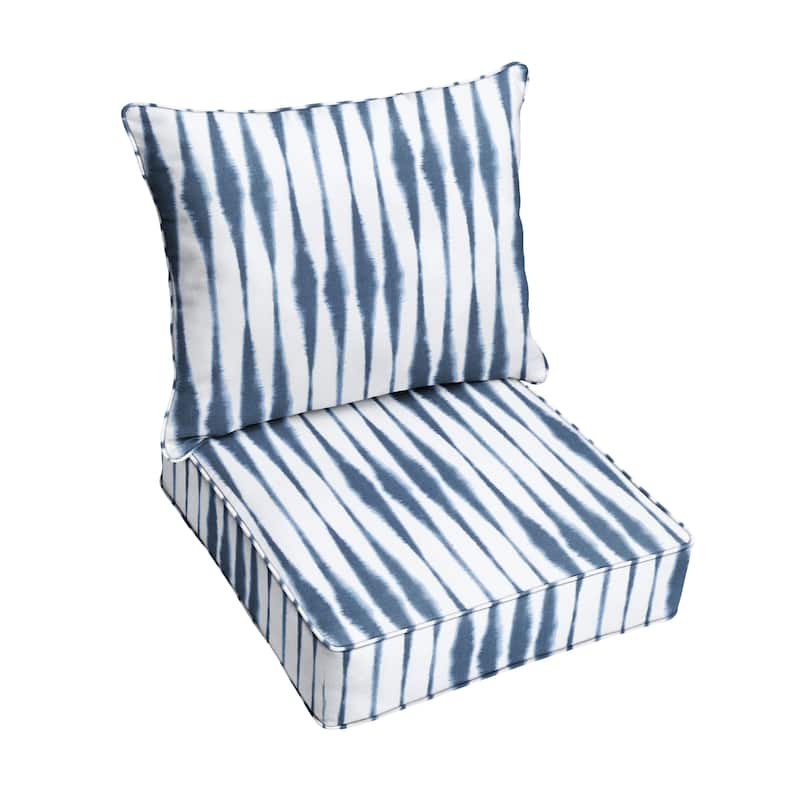 Sorra Home Blue and White Ikat Stripe Indoor/Outdoor Corded Deep Seating Pillow and Cushion Chair Set