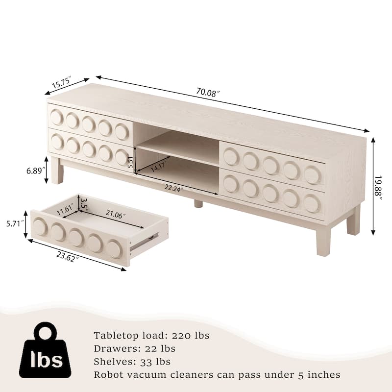 Media Console TV Console Table with Drawers and Cable Management