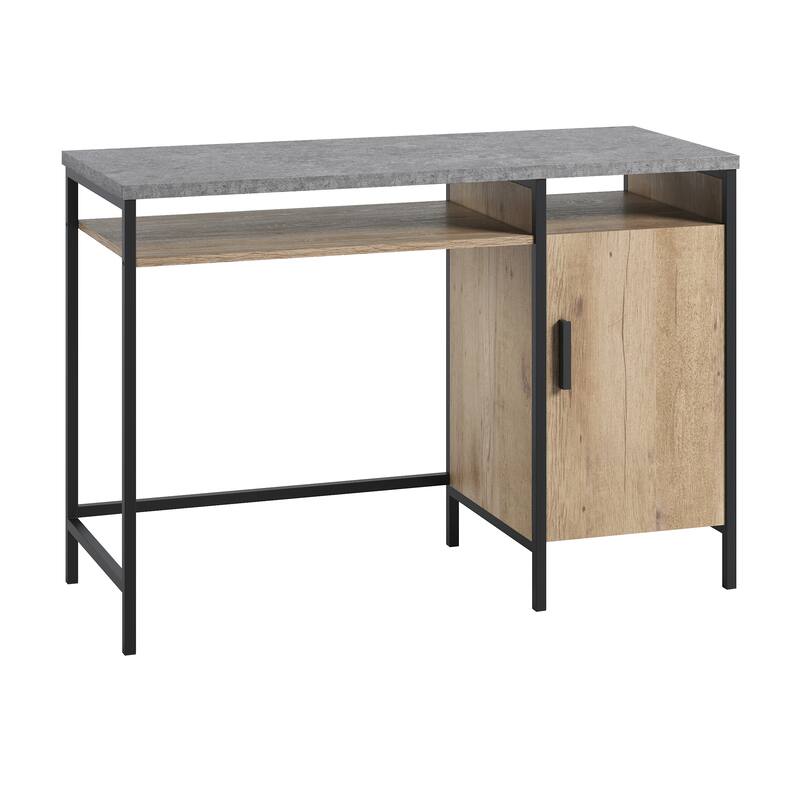 Wood Industrial Desk with Large Work Surface and Side Cabinet