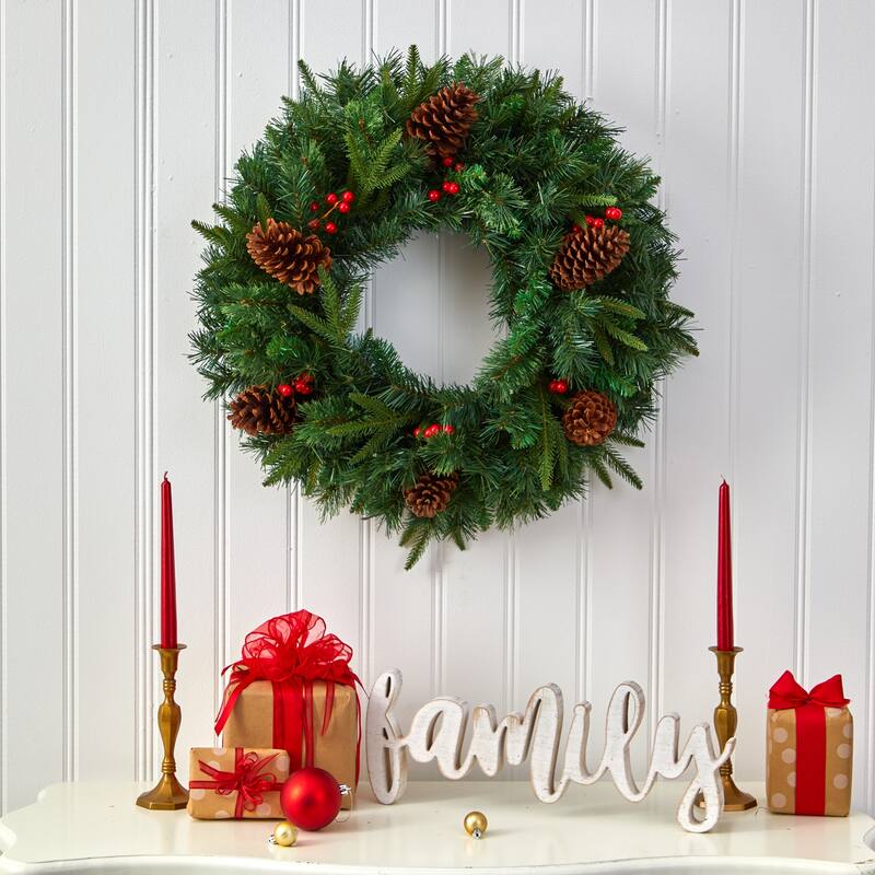 Pre-Lit Mixed Pine Artificial Christmas Wreath, 24-Inch, Clear LED Lights