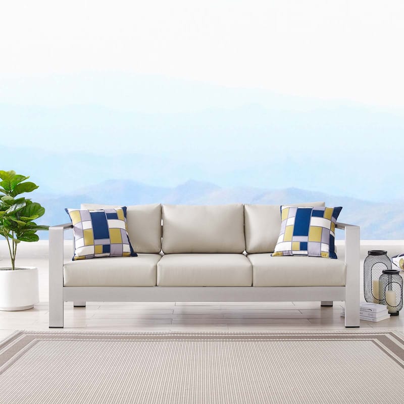 Shore Outdoor Patio Aluminum Sofa - Silver Beige