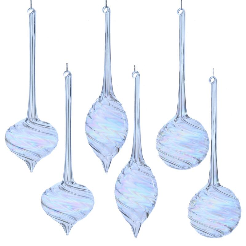 10" Glitter Glass Finial Drop Ornament Set of 6