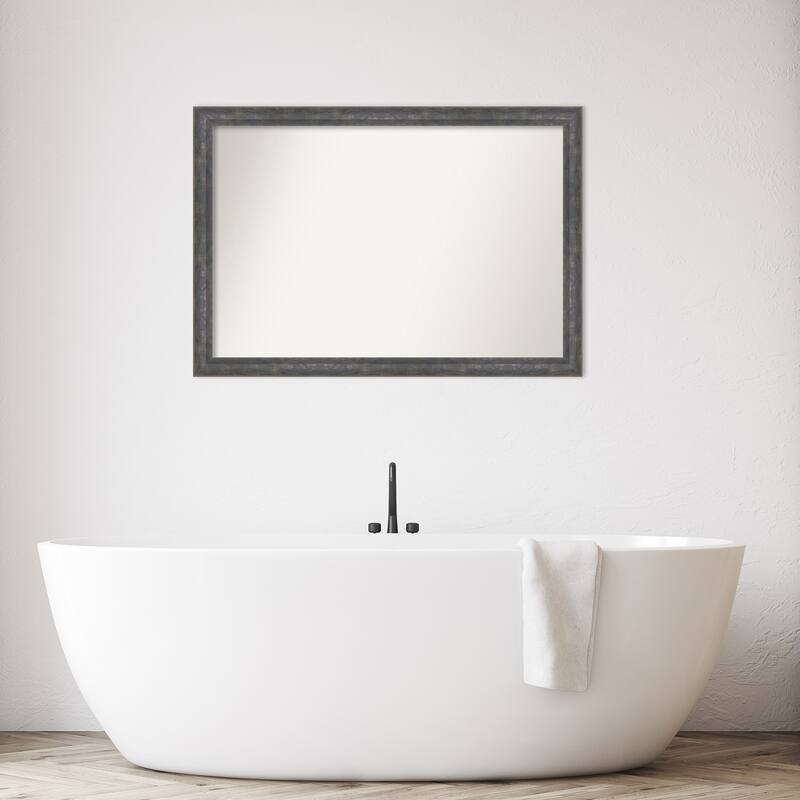 Angled Non-Beveled Wood Framed Bathroom Vanity Wall Mirror