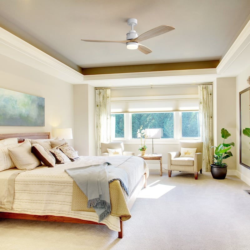 42“/52"/60"/48" Noiseless Walnut Wood Ceiling Fan with Remote Control, Integrated Light Optional
