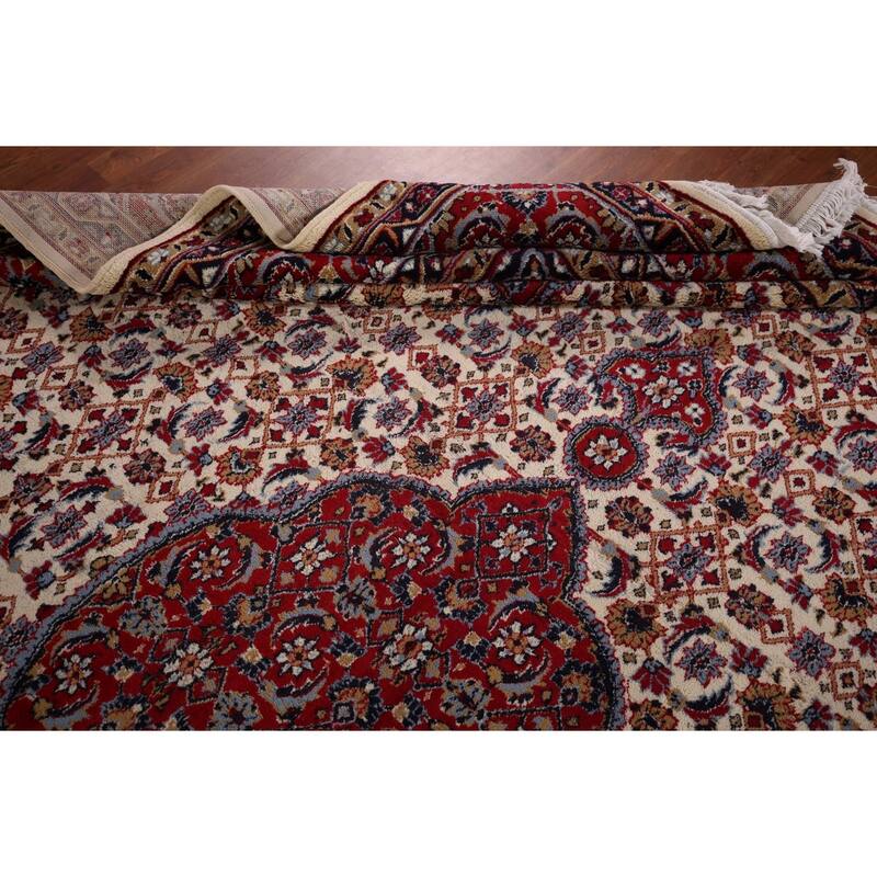 Ivory & Red Floral Kashan Turkish Area Rug Machine Made Carpet - 9'8" x 13'0"