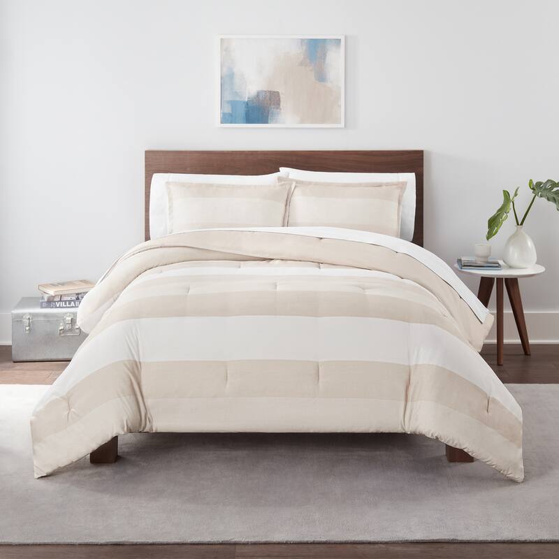 Serta Simply Clean Billy Textured Stripe Antimicrobial Comforter Set