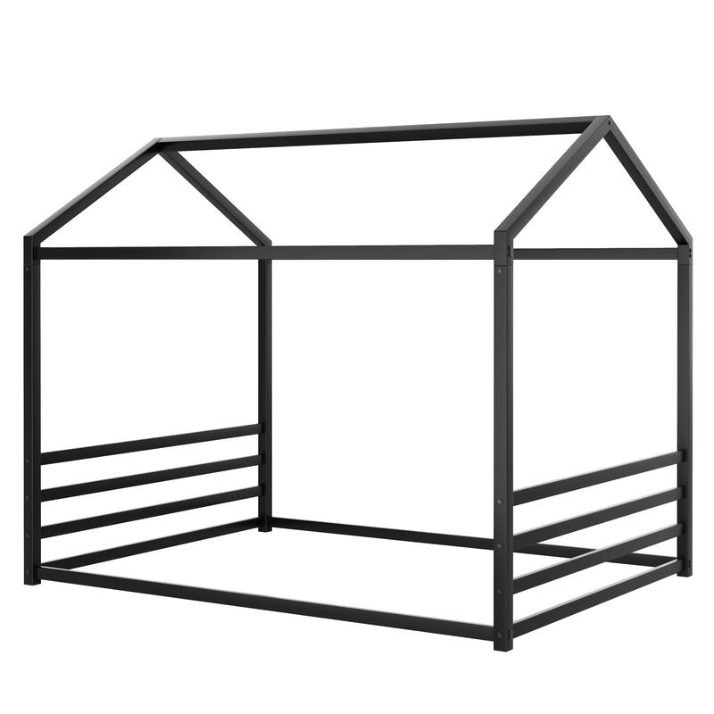 Montessori House Metal Floor Bed with End Guardrails by Harper&Bright Designs