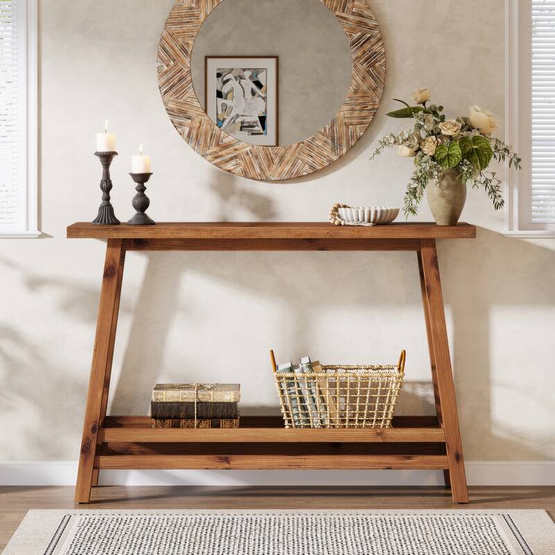 Solid Wood Entryway Table, Console Table with Storage Shelves, Behind Couch Sofa Table Hallway Foyer Accent Side Table