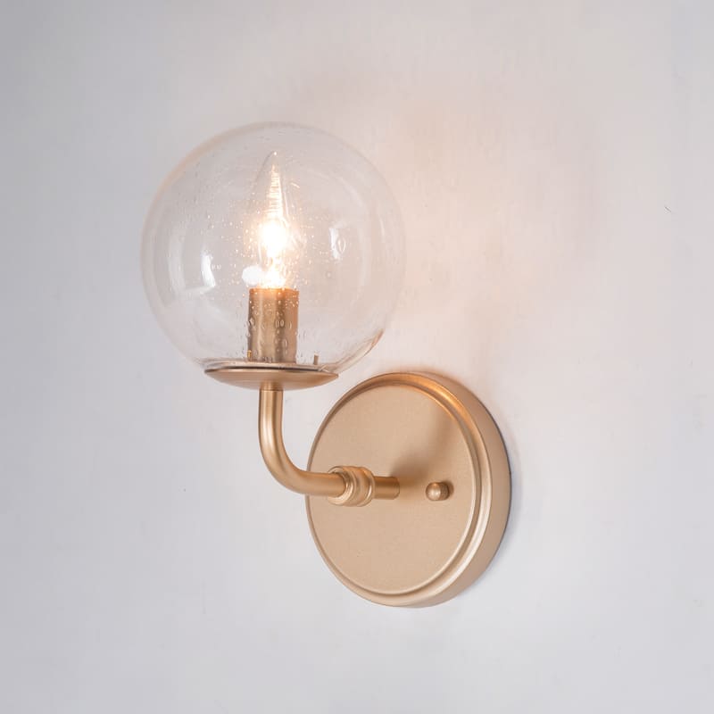 Modern Glam Gold Single Wall Sconce Globe Glass Shade Bathroom vanity light - Seeded Glass