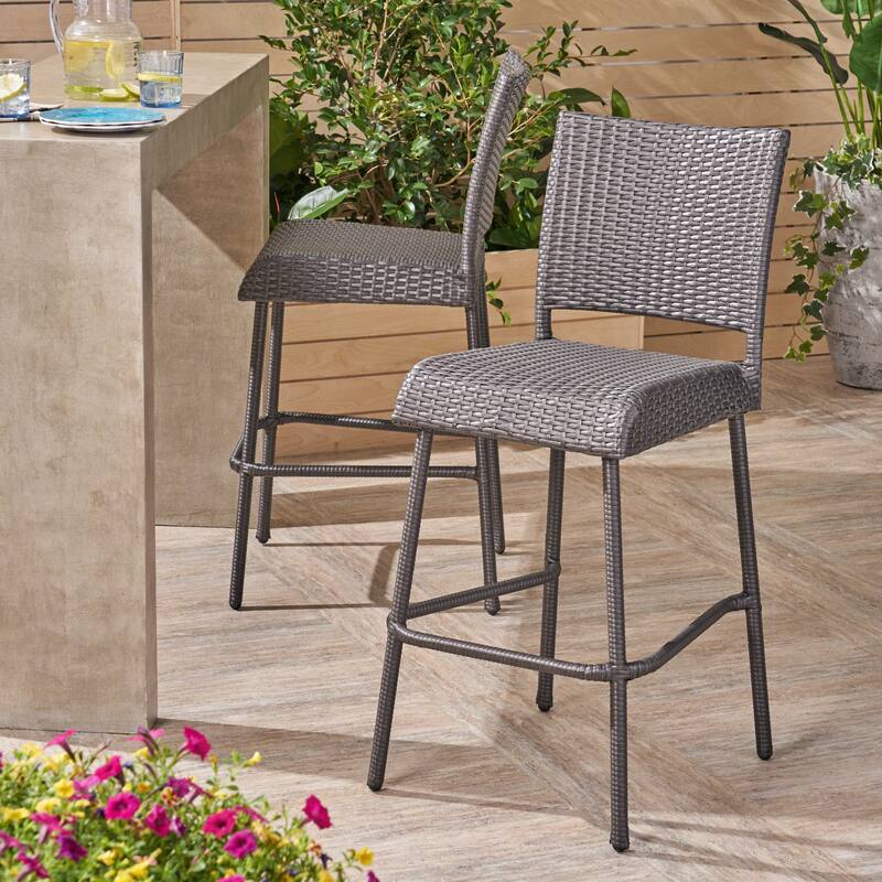 29" Outdoors PE Rattan Armless Barstools, Set of 2, Grey