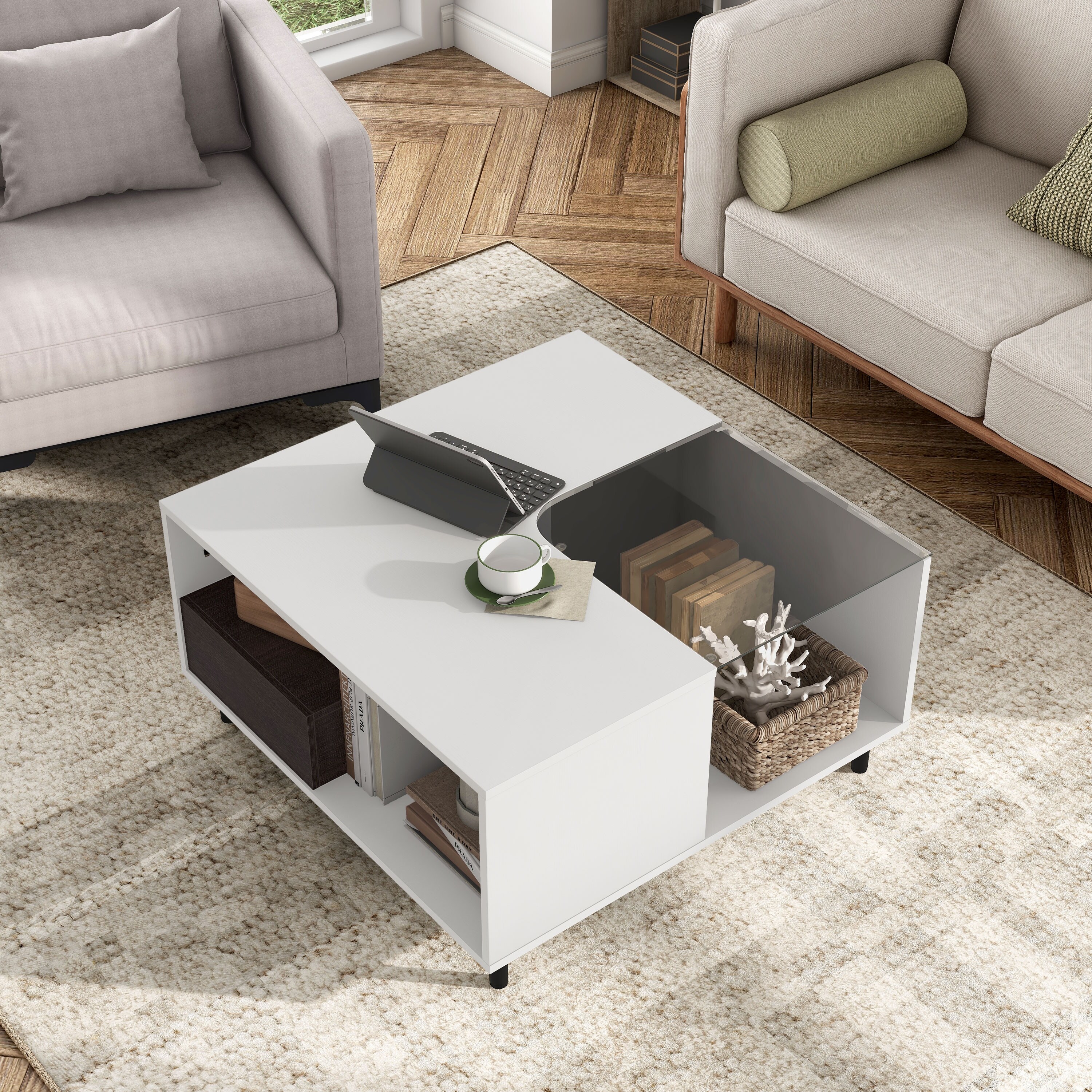 247 Shop At Home Modern White Square Coffee Table with 16 Colors