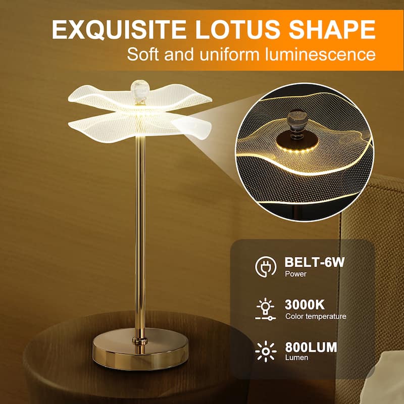 Led Acrylic Copper Gold Luminaire Table Lamp for Living Room, Nightstand Bedside Table Lamp for Bedroom, LED Lamp