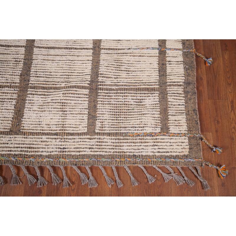Checkered Moroccan Oriental Area Rug Hand-Knotted Wool Carpet - 8'0"x 12'3"